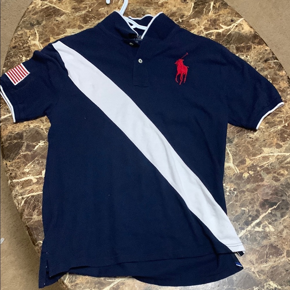 Polo by Ralph Lauren Blue and Red Polo Shirt with Signature Logo